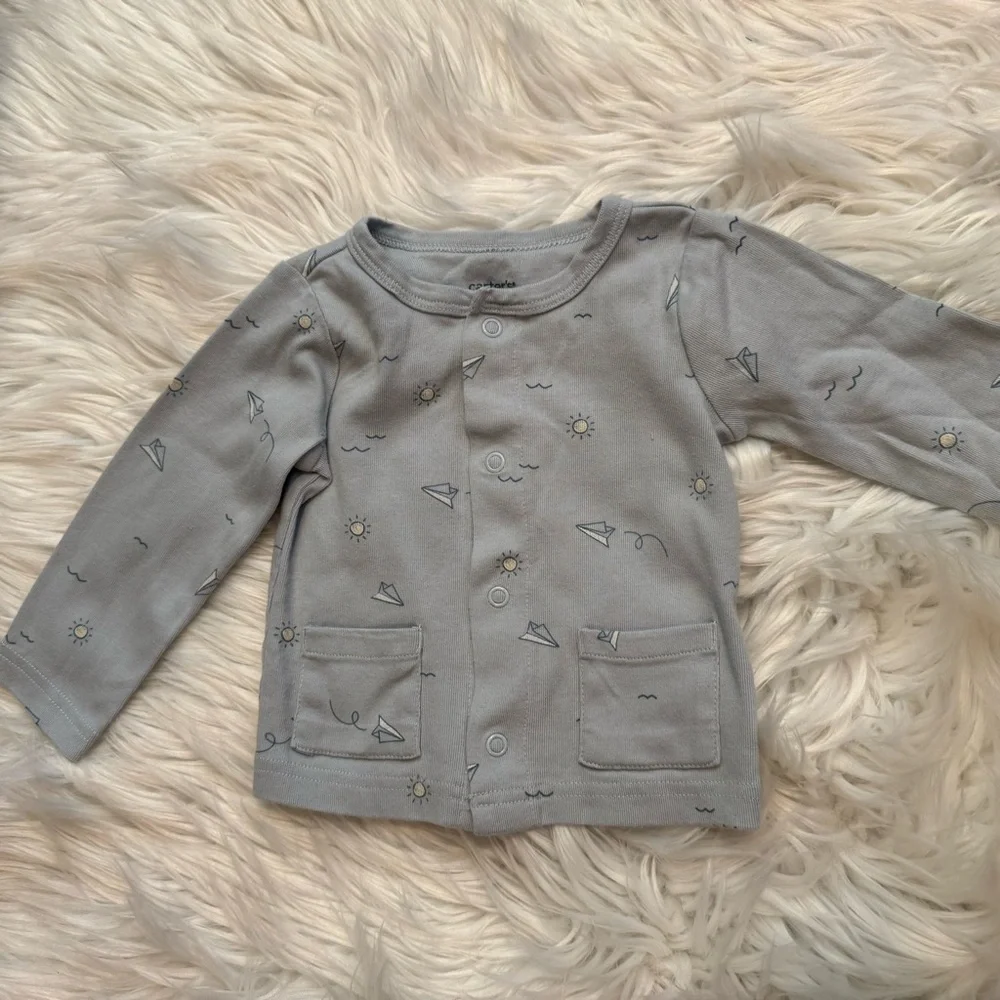 Carter’s Baby Boy 9M Light Blue Paper Airplane‎ Outfit Set NWOT